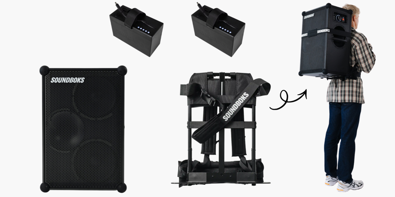 Für 40 € mieten Tragbare PA-Anlage mit Lautsprecher, Tragerucksack und zwei Akkus.